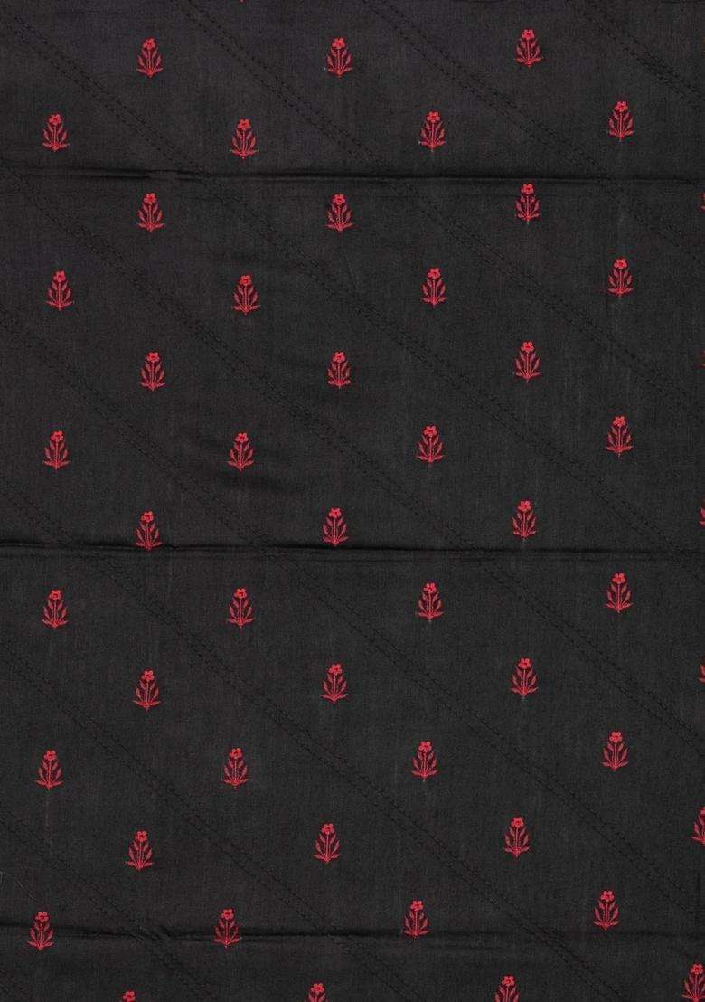 Black Handloom Tussar Silk Saree With Printed Floral Motifs For Women - Indya