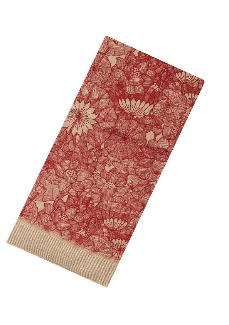 Crimson Handloom Tussar Silk Saree With Printed Floral Motifs For Women - Indya