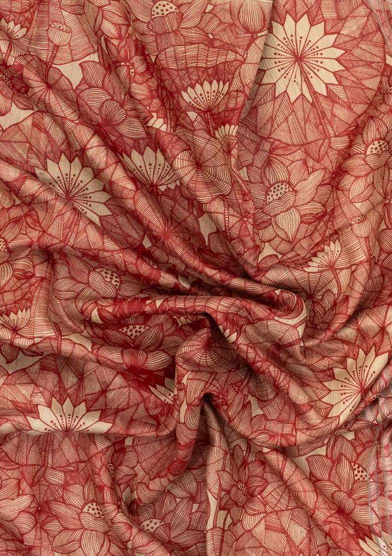Crimson Handloom Tussar Silk Saree With Printed Floral Motifs For Women - Indya
