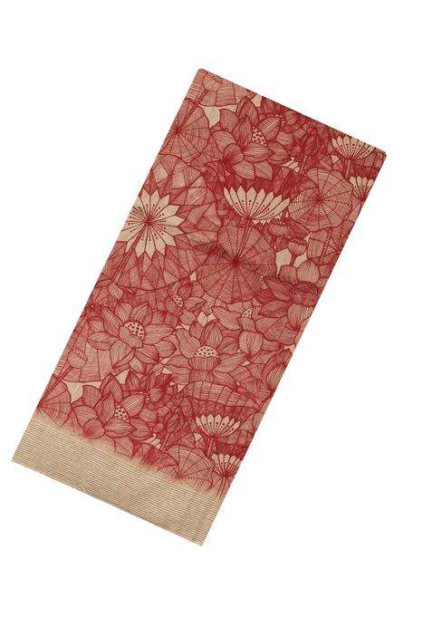 Crimson Handloom Tussar Silk Saree With Printed Floral Motifs For Women