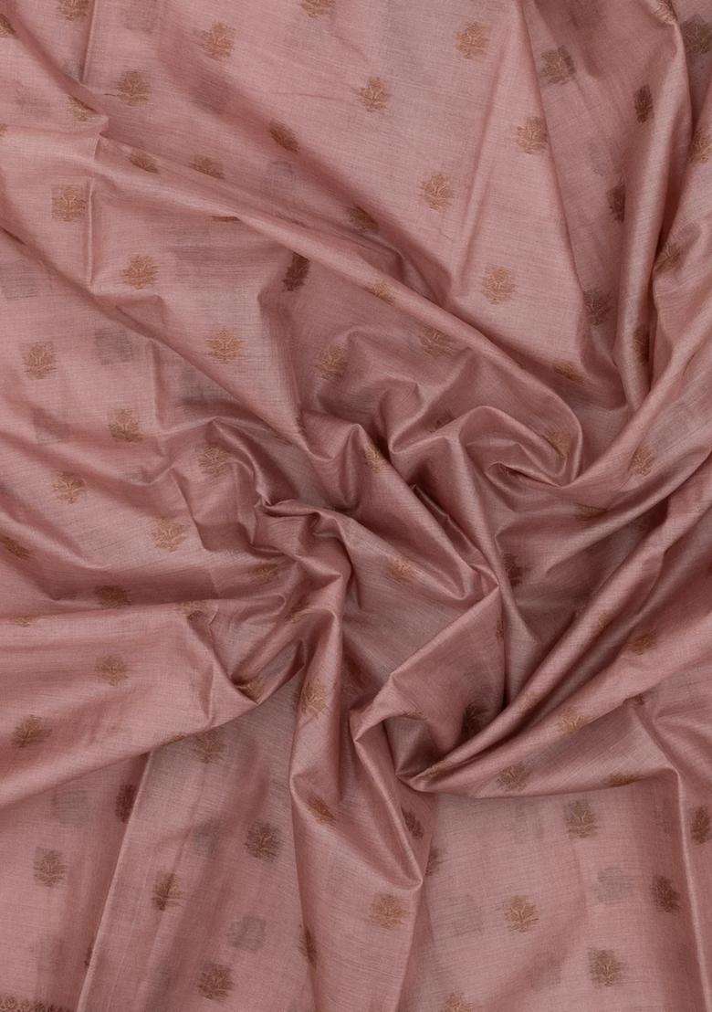 Baby Pink Woven Tussar Silk Saree With Floral Motifs With Buttas And Brocade Design For Women - Indya