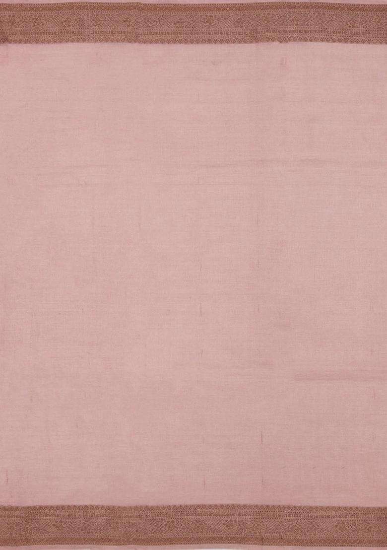 Baby Pink Woven Tussar Silk Saree With Floral Motifs With Buttas And Brocade Design For Women - Indya