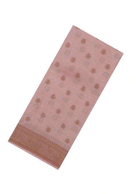 Baby Pink Woven Tussar Silk Saree With Floral Motifs With Buttas And Brocade Design For Women