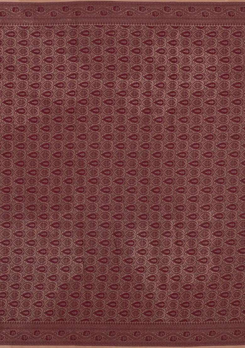 Light Peach Woven Tussar Silk Saree With Floral Motifs With Buttas And Brocade Design For Women - Indya
