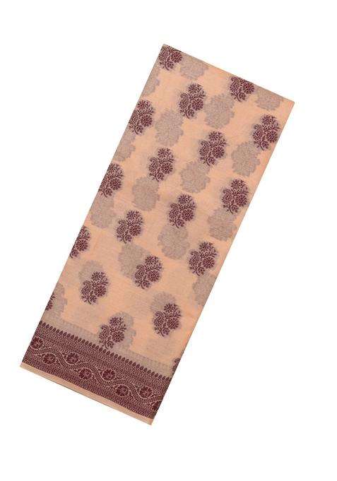 Light Peach Woven Tussar Silk Saree With Floral Motifs With Buttas And Brocade Design For Women