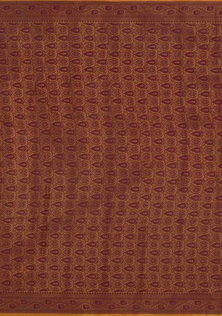 Mustard Woven Tussar Silk Saree With Floral Motifs With Buttas And Brocade Design For Women - Indya
