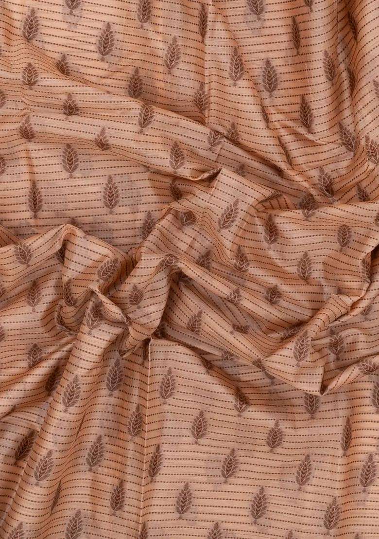 Light Peach Woven Tussar Silk Saree With Floral Motifs With Buttas And Brocade Design For Women - Indya