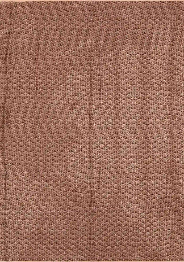 Light Peach Woven Tussar Silk Saree With Floral Motifs With Buttas And Brocade Design For Women - Indya