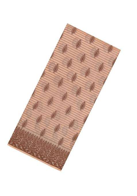 Light Peach Woven Tussar Silk Saree With Floral Motifs With Buttas And Brocade Design For Women