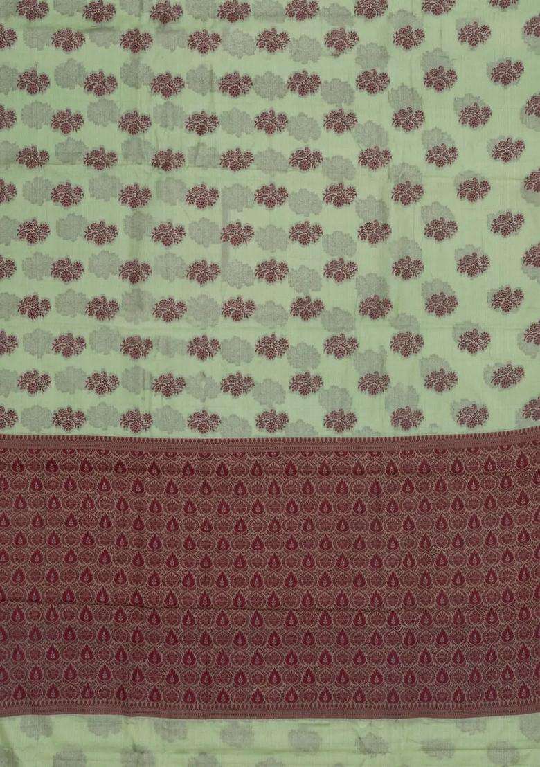 Mint Green Woven Tussar Silk Saree With Floral Motifs With Buttas And Brocade Design For Women - Indya