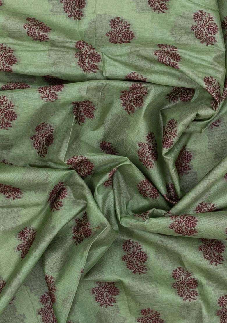 Mint Green Woven Tussar Silk Saree With Floral Motifs With Buttas And Brocade Design For Women - Indya