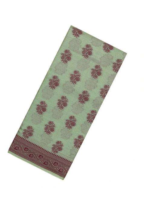 Mint Green Woven Tussar Silk Saree With Floral Motifs With Buttas And Brocade Design For Women