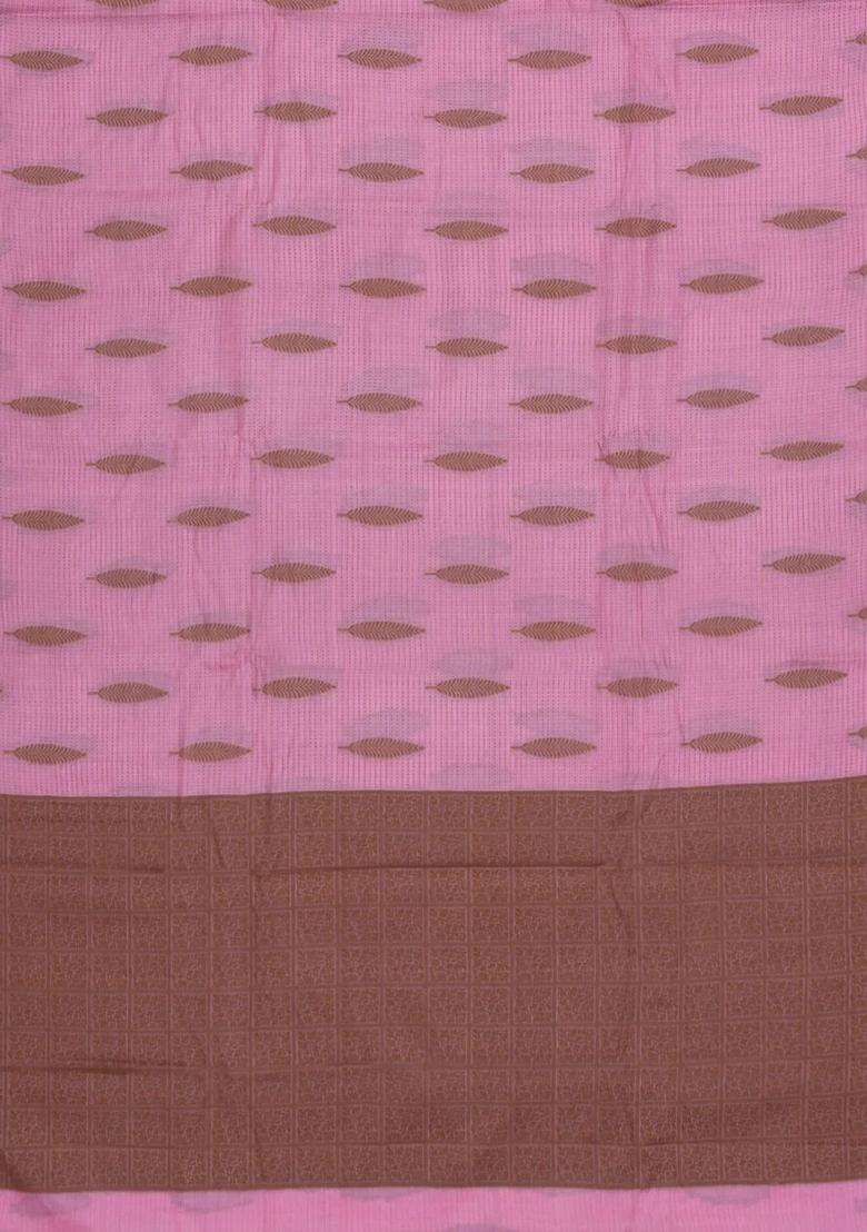Bubblegum Pink Woven Tussar Silk Saree With Floral Motifs With Buttas And Brocade Design For Women - Indya