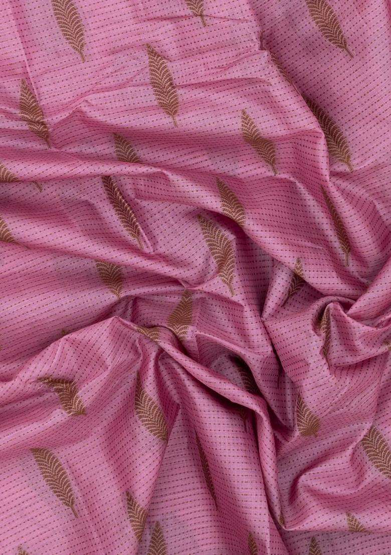 Bubblegum Pink Woven Tussar Silk Saree With Floral Motifs With Buttas And Brocade Design For Women - Indya