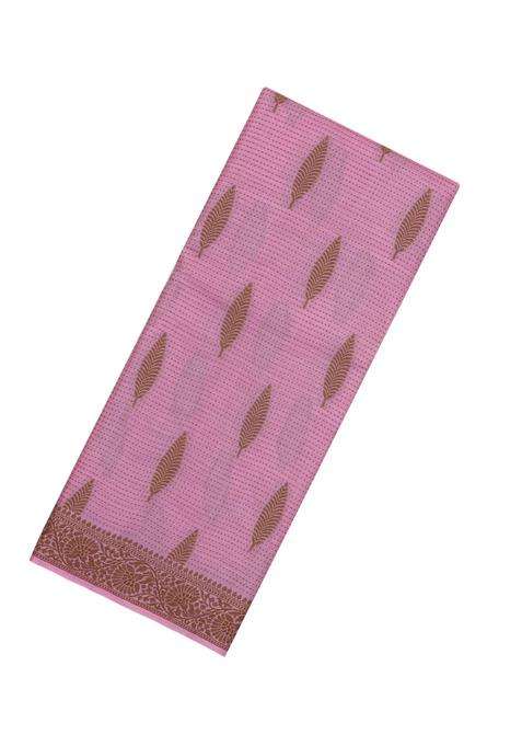 Bubblegum Pink Woven Tussar Silk Saree With Floral Motifs With Buttas And Brocade Design For Women