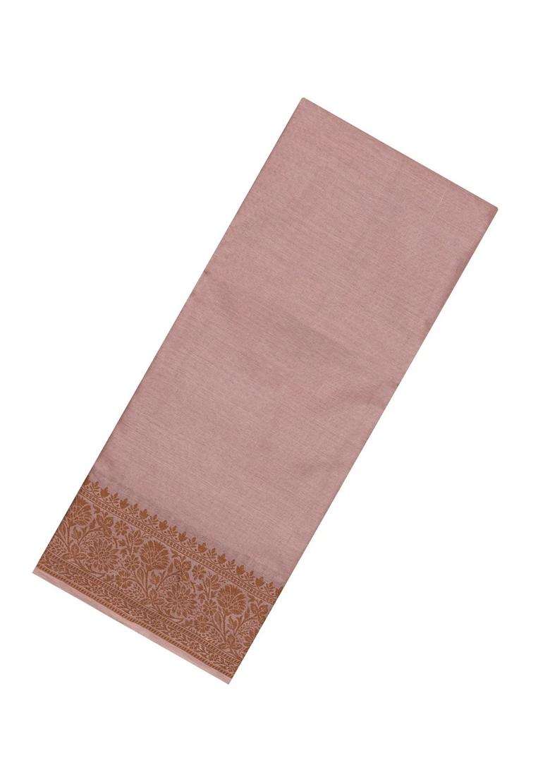 Dusty Pink Woven Tussar Silk Saree With Thread Work Border With Traditional Woven Design For Women - Indya
