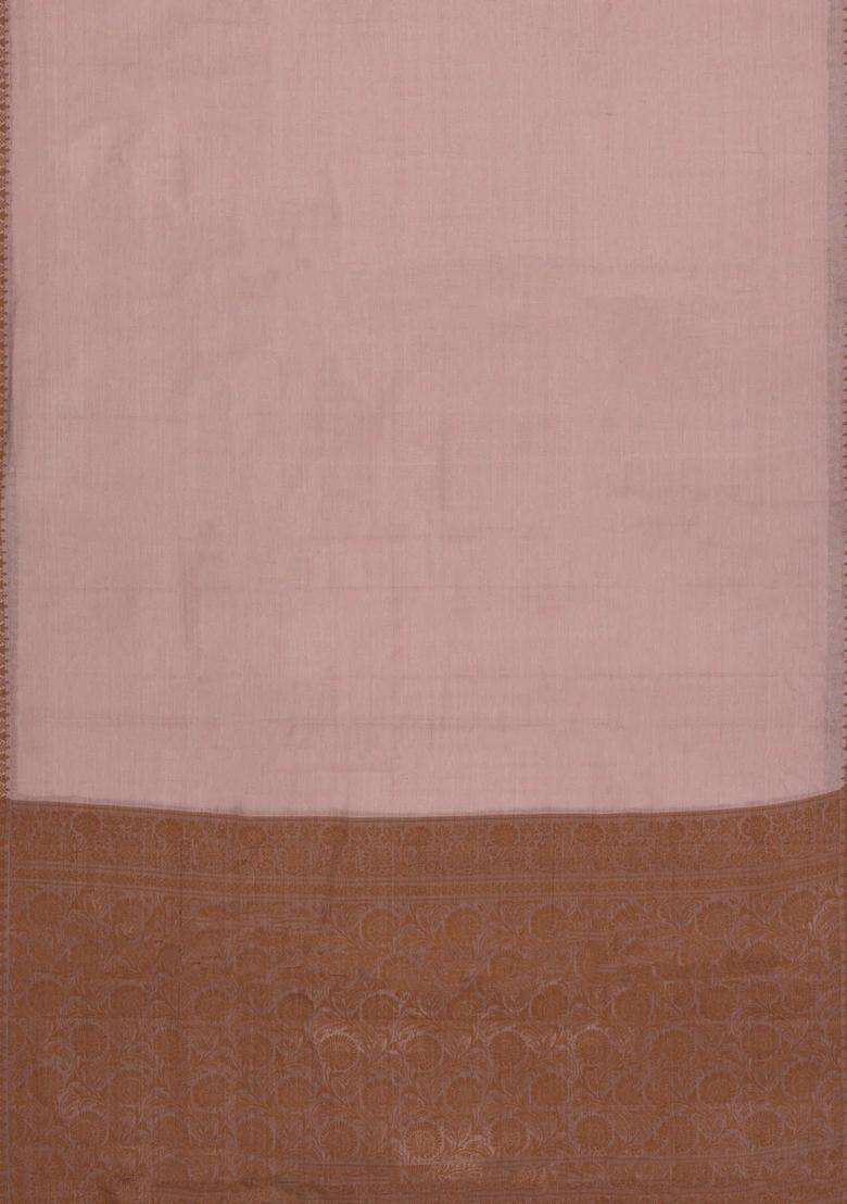 Dusty Pink Woven Tussar Silk Saree With Thread Work Border With Traditional Woven Design For Women - Indya