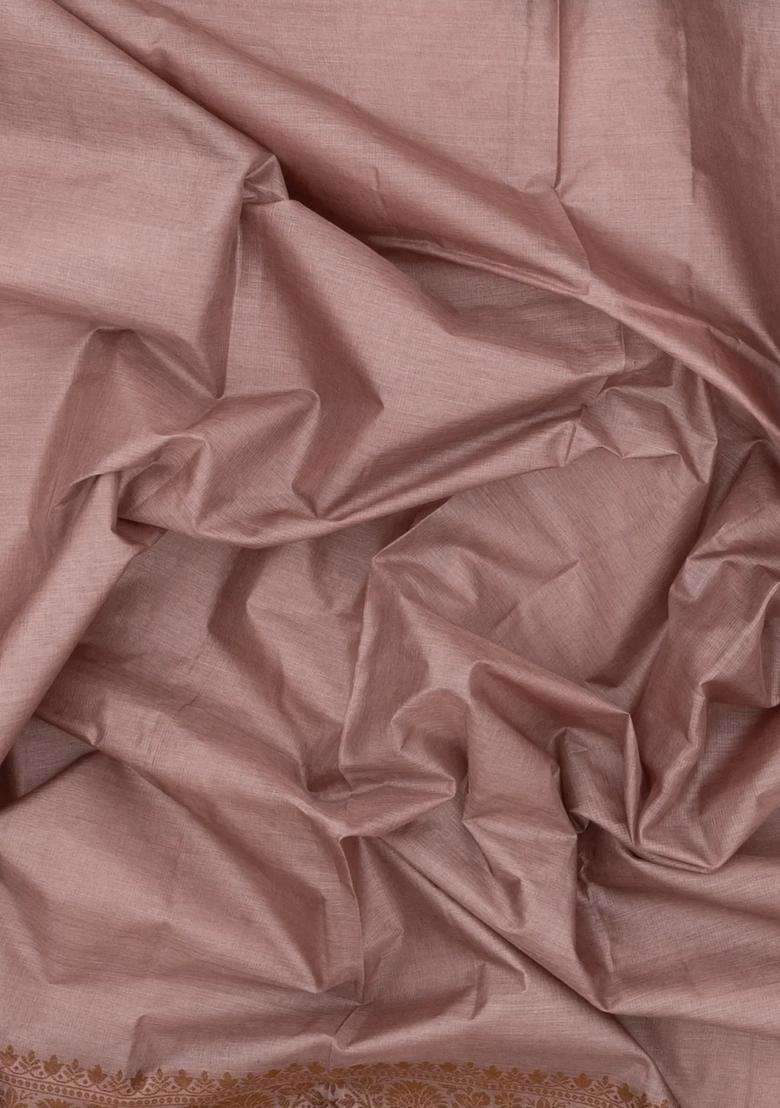 Dusty Pink Woven Tussar Silk Saree With Thread Work Border With Traditional Woven Design For Women - Indya