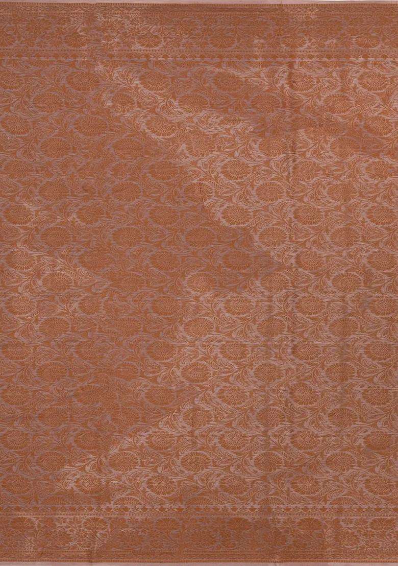 Dusty Pink Woven Tussar Silk Saree With Thread Work Border With Traditional Woven Design For Women - Indya