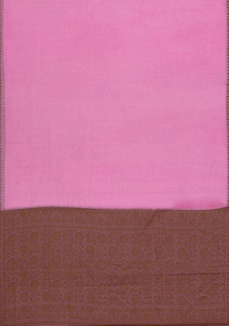 Bubblegum Pink Woven Tussar Silk Saree With Thread Work Border With Buttas And Brocade Design For Women - Indya