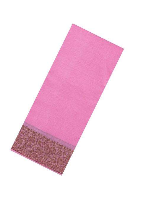 Bubblegum Pink Woven Tussar Silk Saree With Thread Work Border With Buttas And Brocade Design For Women