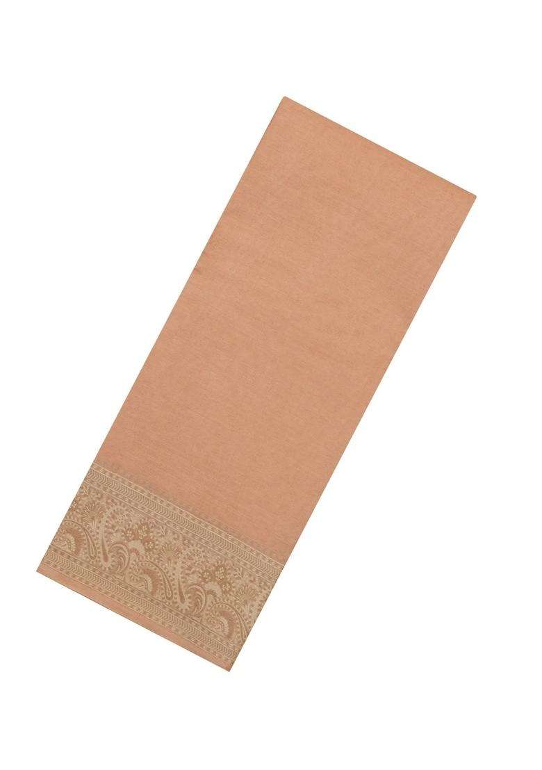 Sandal Woven Tussar Silk Saree With Thread Work Border With Traditional Woven Design For Women - Indya