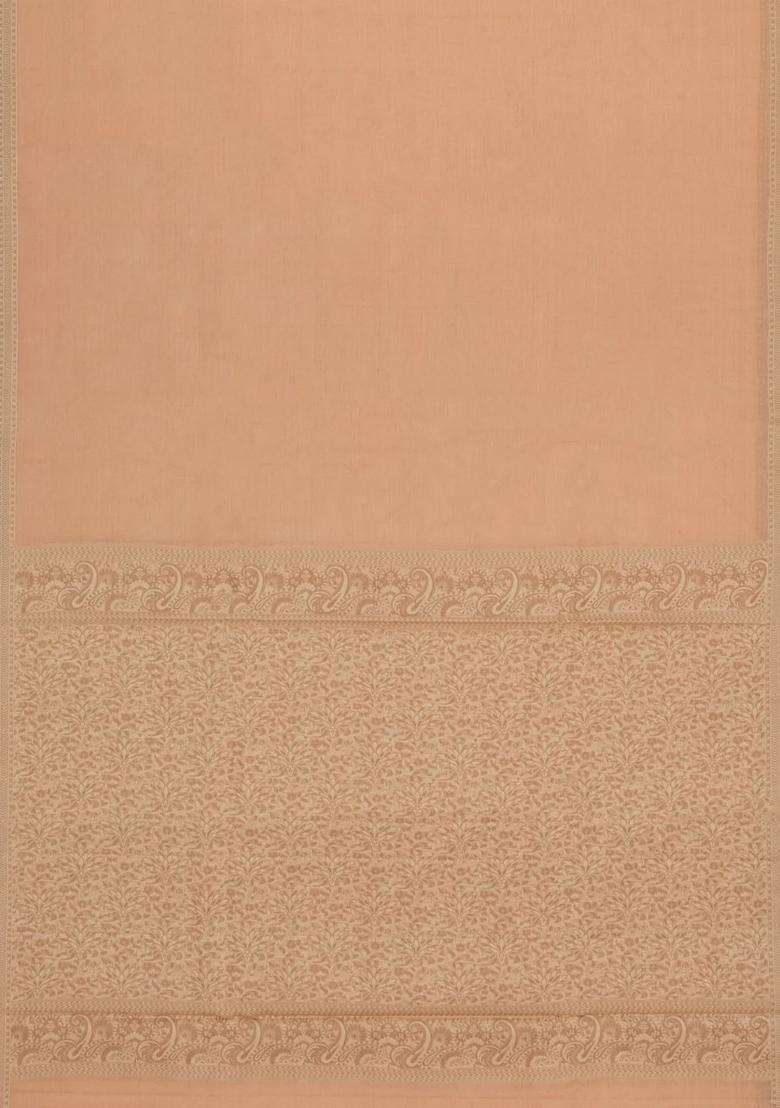Sandal Woven Tussar Silk Saree With Thread Work Border With Traditional Woven Design For Women - Indya