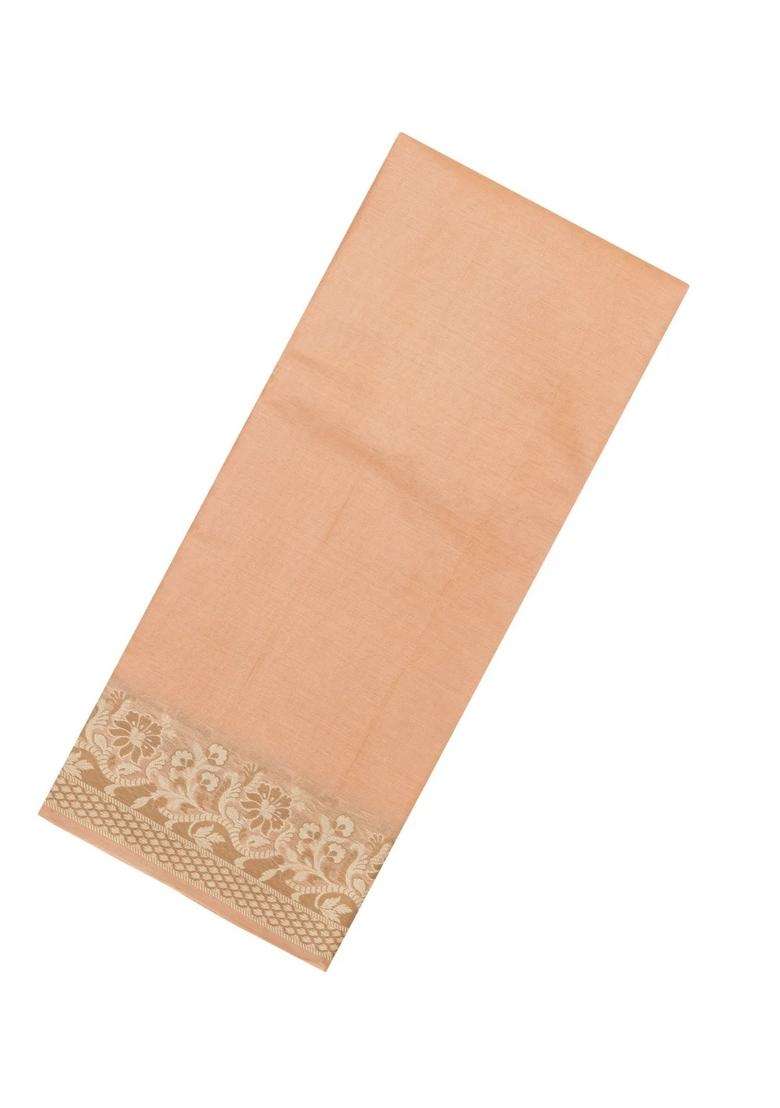 Light Peach Woven Tussar Silk Saree With Thread Work Border With Traditional Woven Design For Women - Indya