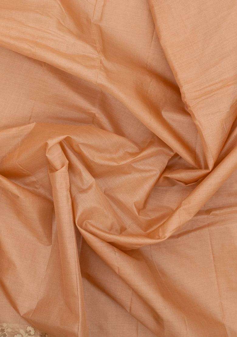 Light Peach Woven Tussar Silk Saree With Thread Work Border With Traditional Woven Design For Women - Indya