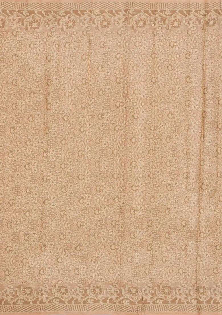 Light Peach Woven Tussar Silk Saree With Thread Work Border With Traditional Woven Design For Women - Indya