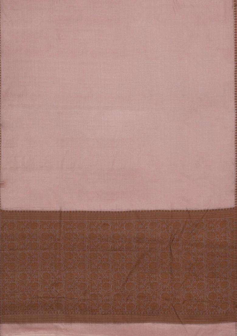 Dusty Pink Woven Tussar Silk Saree With Thread Work Border With Traditional Woven Design For Women - Indya