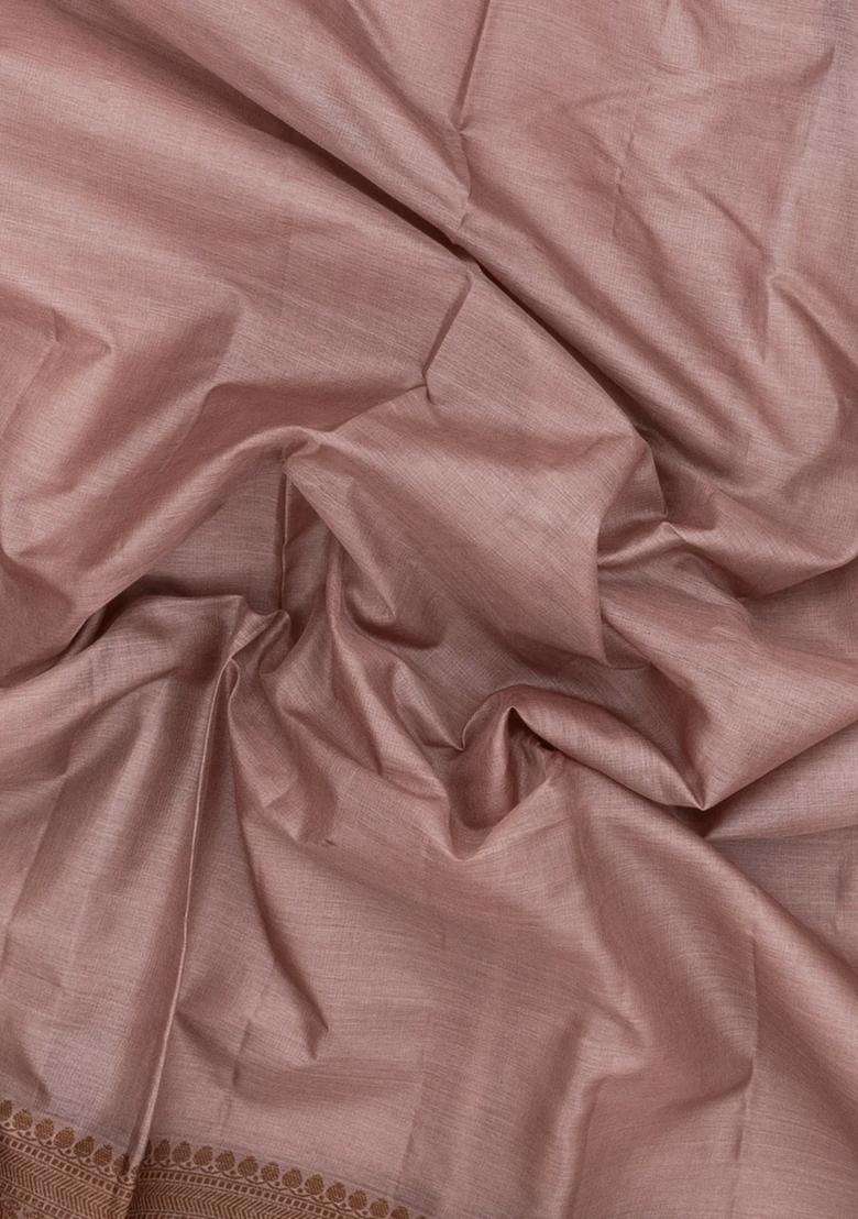 Dusty Pink Woven Tussar Silk Saree With Thread Work Border With Traditional Woven Design For Women - Indya