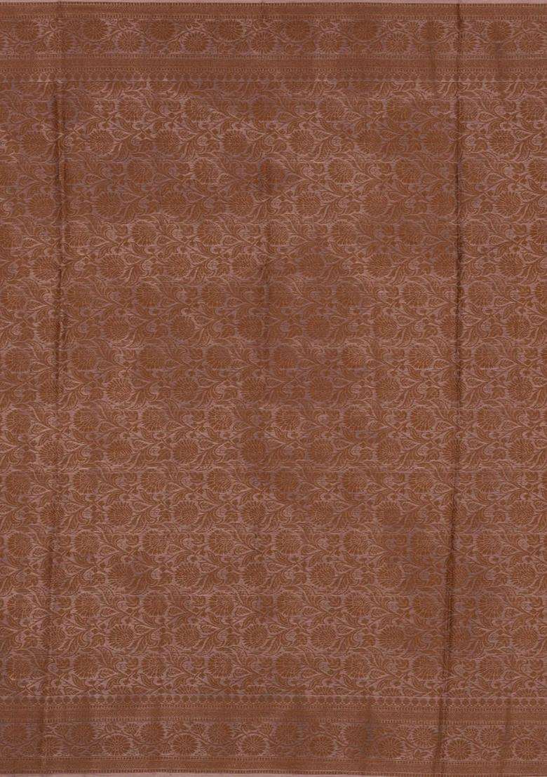 Dusty Pink Woven Tussar Silk Saree With Thread Work Border With Traditional Woven Design For Women - Indya