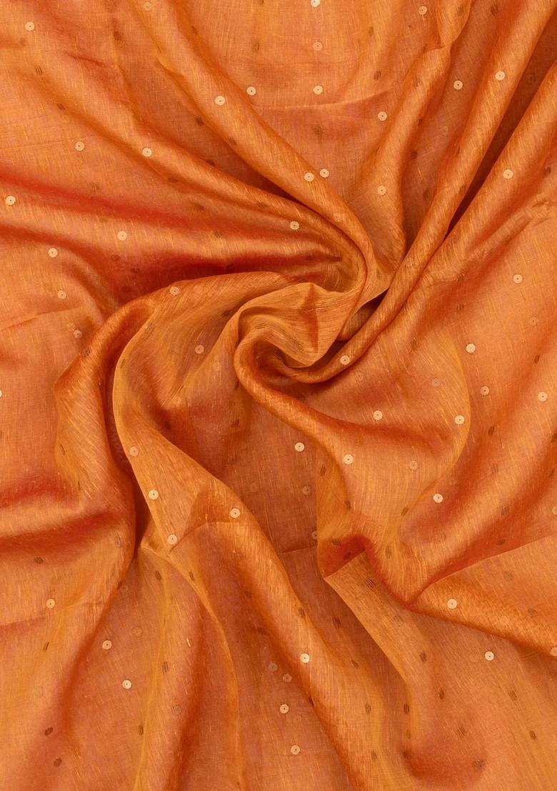 Orange Woven Tussar Silk Saree With Buttas Contrast Pallu With Buttas And Brocade Design For Women - Indya
