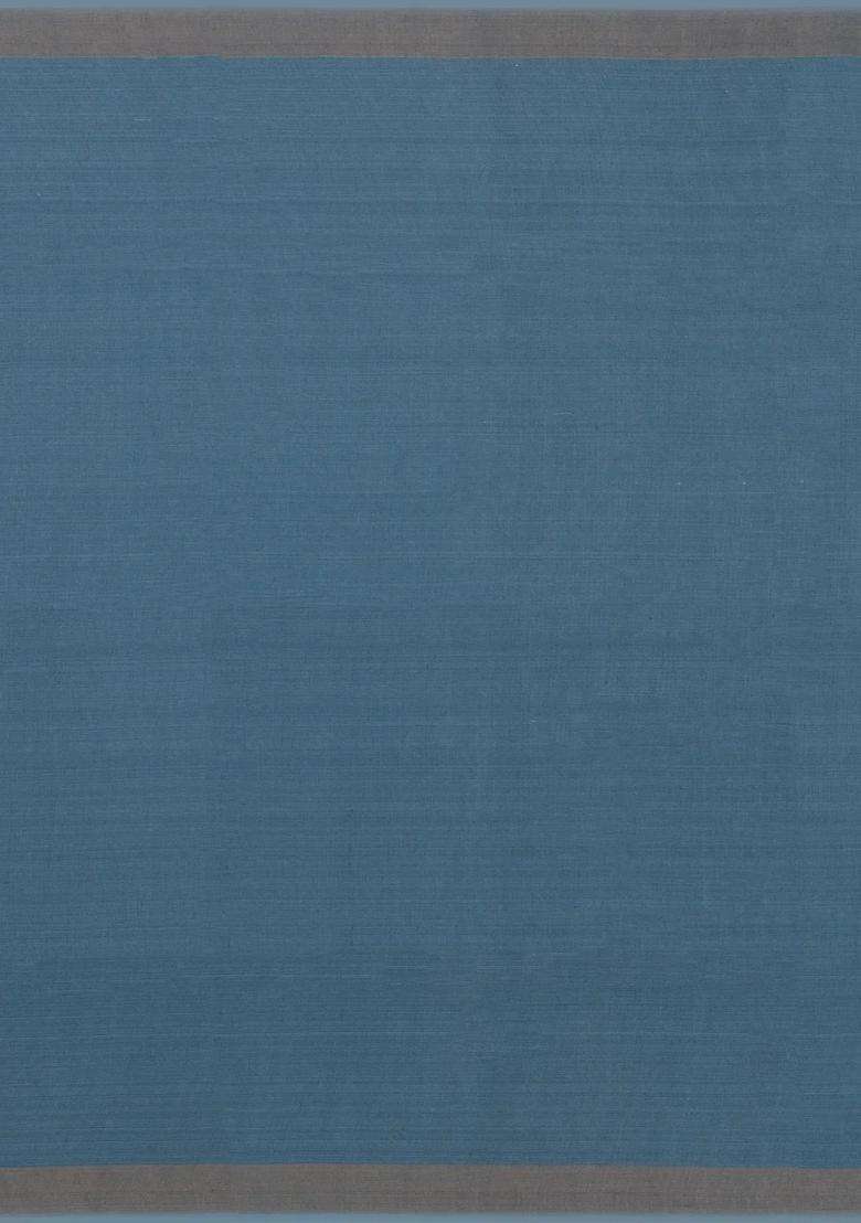 Taupe Woven Tussar Silk Saree With Printed Blue Floral Motifs For Women - Indya