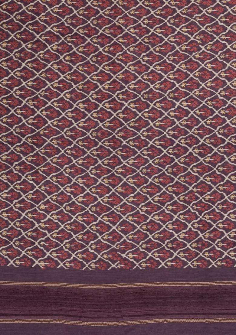 Lilac Woven Tussar Silk Saree With Printed Floral Motifs For Women - Indya