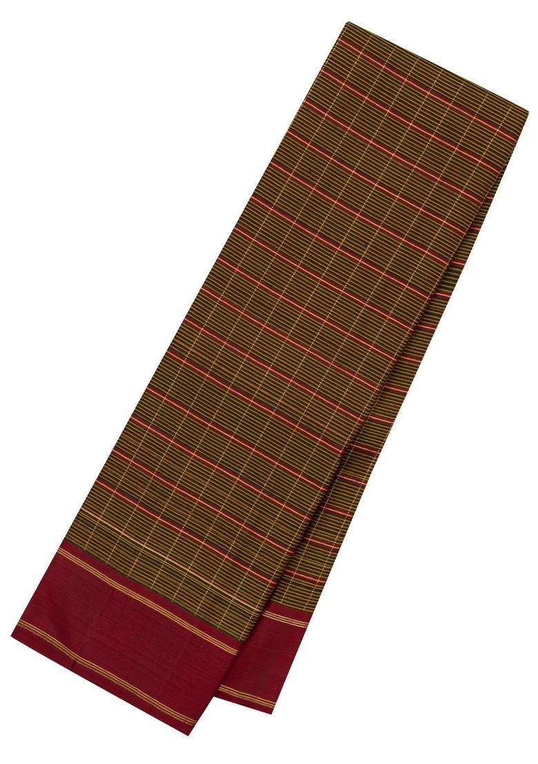 Black Handloom Kanchipuram Silk Saree With Zari Checks With Checks And Stripes Design For Women - Indya