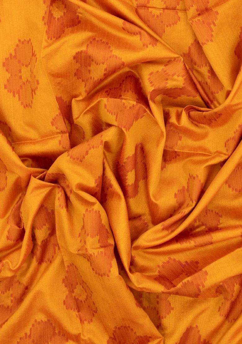Mustard Woven Art Dupion Art Silk Saree With Printed Floral Motifs For Women - Indya