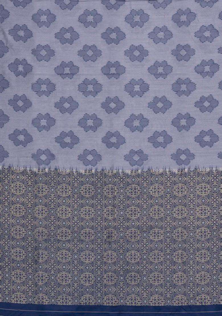 Grey Woven Art Dupion Art Silk Saree With Printed Floral Motifs For Women - Indya