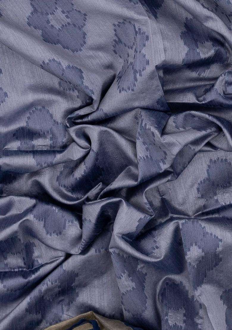 Grey Woven Art Dupion Art Silk Saree With Printed Floral Motifs For Women - Indya