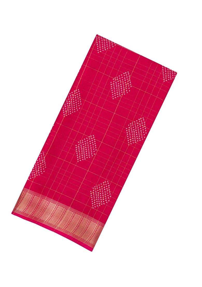 Hot Pink Woven Art Dola Silk Saree With Printed Diamond Motifs For Women - Indya