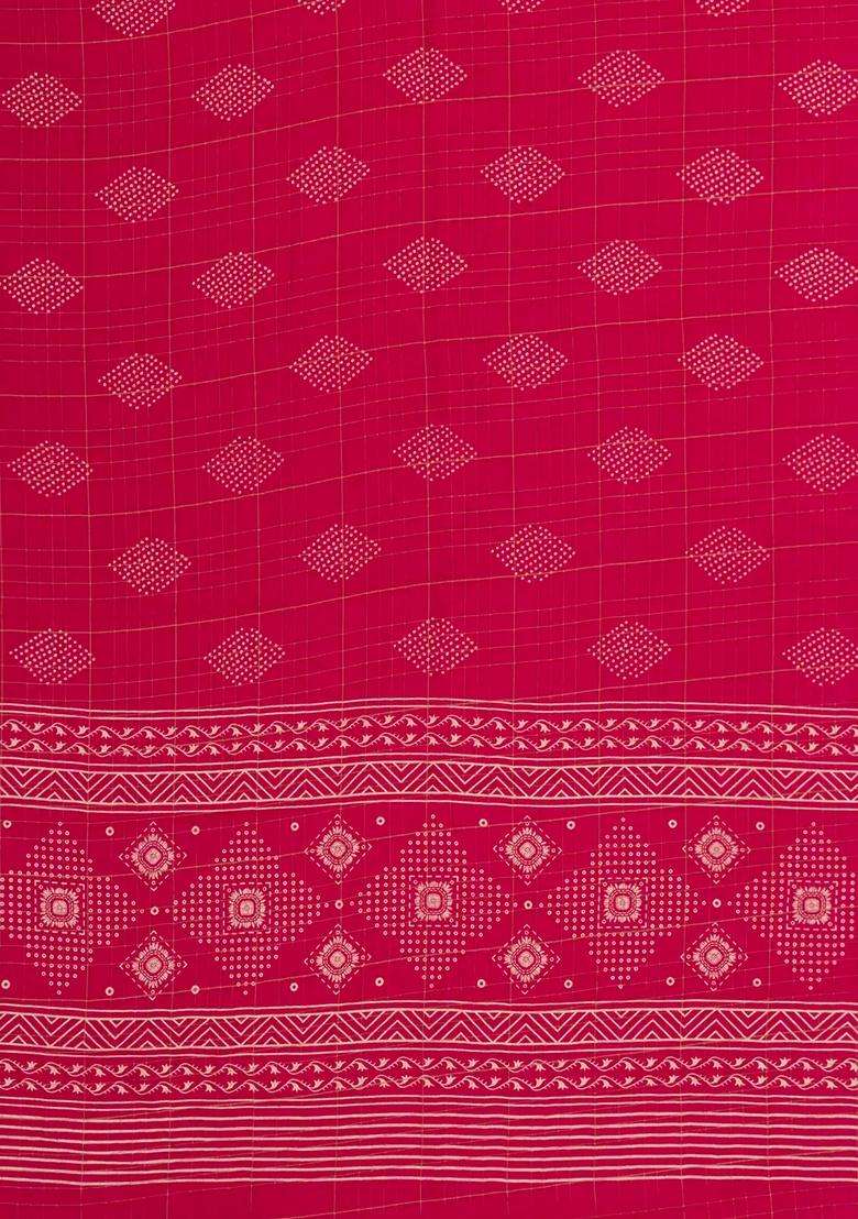 Hot Pink Woven Art Dola Silk Saree With Printed Diamond Motifs For Women - Indya