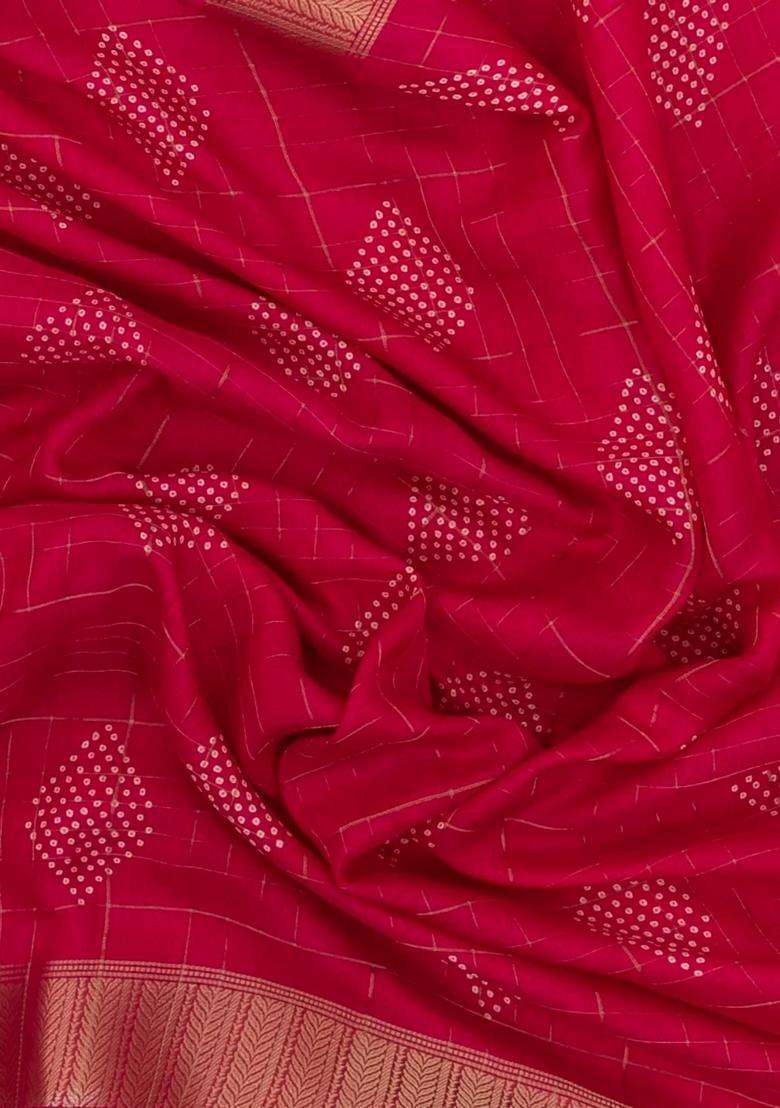Hot Pink Woven Art Dola Silk Saree With Printed Diamond Motifs For Women - Indya