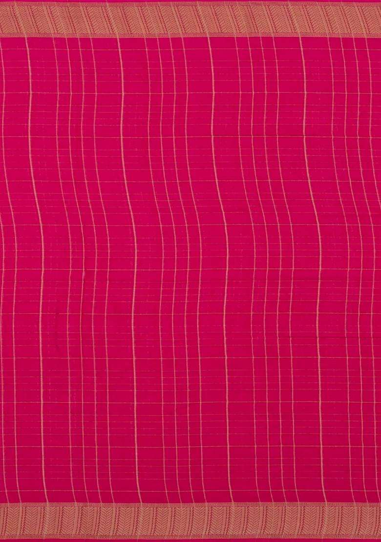 Hot Pink Woven Art Dola Silk Saree With Printed Diamond Motifs For Women - Indya