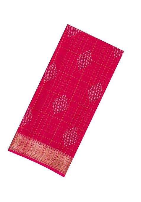 Hot Pink Woven Art Dola Silk Saree With Printed Diamond Motifs For Women