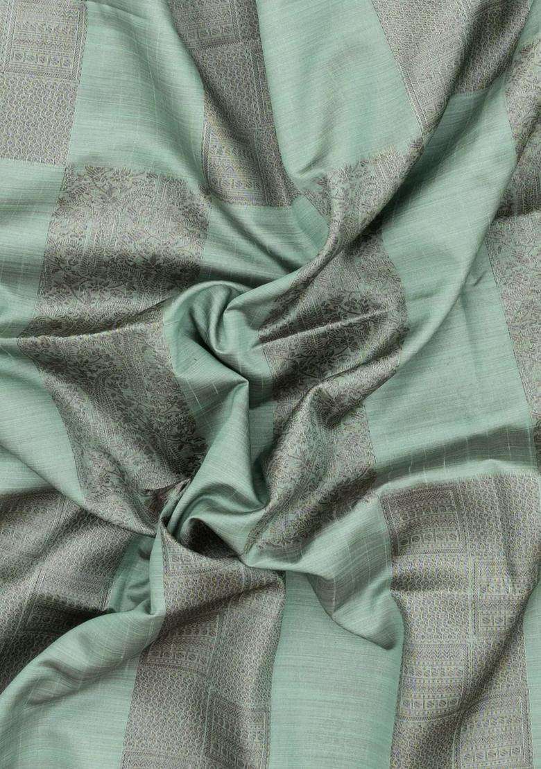 Cardamom Green Woven Art Dupion Art Silk Saree With Floral Vine Motifs With Buttas And Brocade Design For Women - Indya
