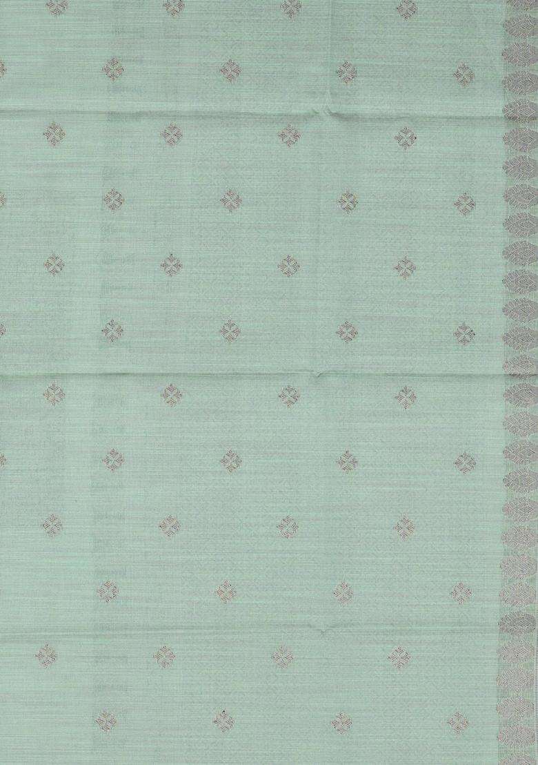 Cardamom Green Woven Art Dupion Art Silk Saree With Floral Vine Motifs With Buttas And Brocade Design For Women - Indya
