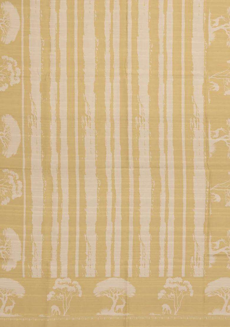 Beige Woven Art Silk Saree With Printed Abstract Tree Motifs For Women - Indya