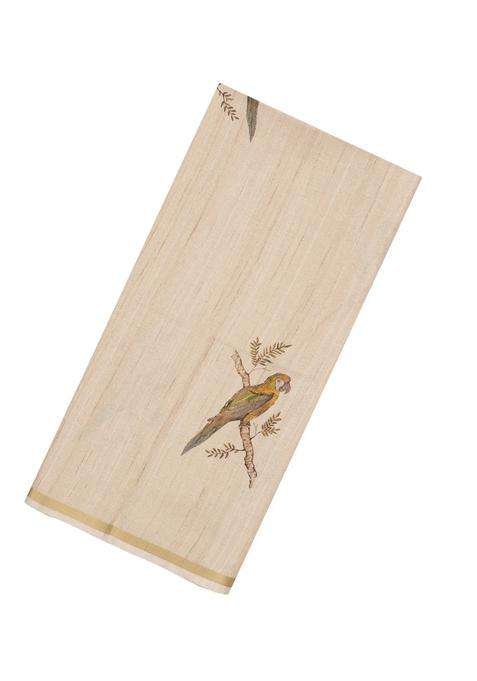 Taupe Woven Synthetic Manipur Silk Saree With Mustard Printed Bird Motifs For Women
