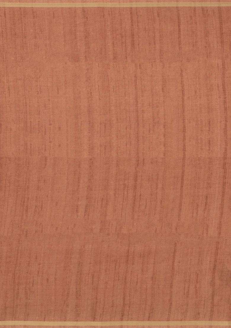Taupe Woven Synthetic Manipur Silk Saree With Red Printed Bird Motifs For Women - Indya